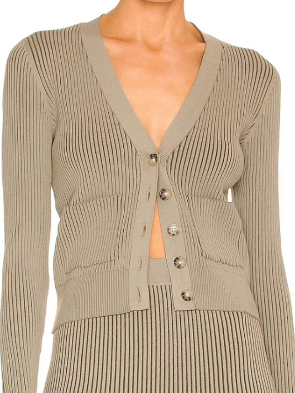 Anine Bing Olive Green Ribbed Button Cardigan
